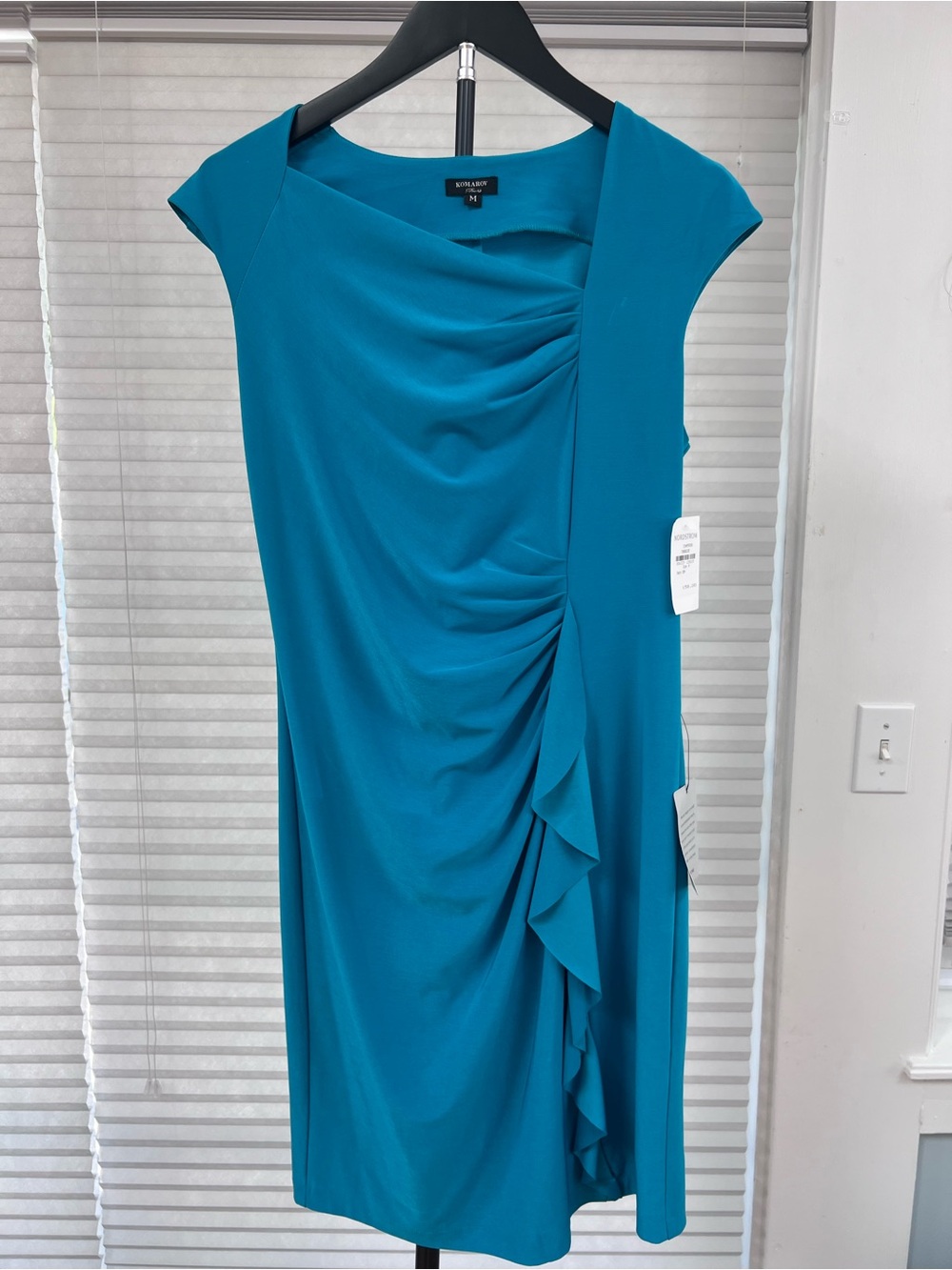 Komarov Teal Ruffled Draped Midi Dress